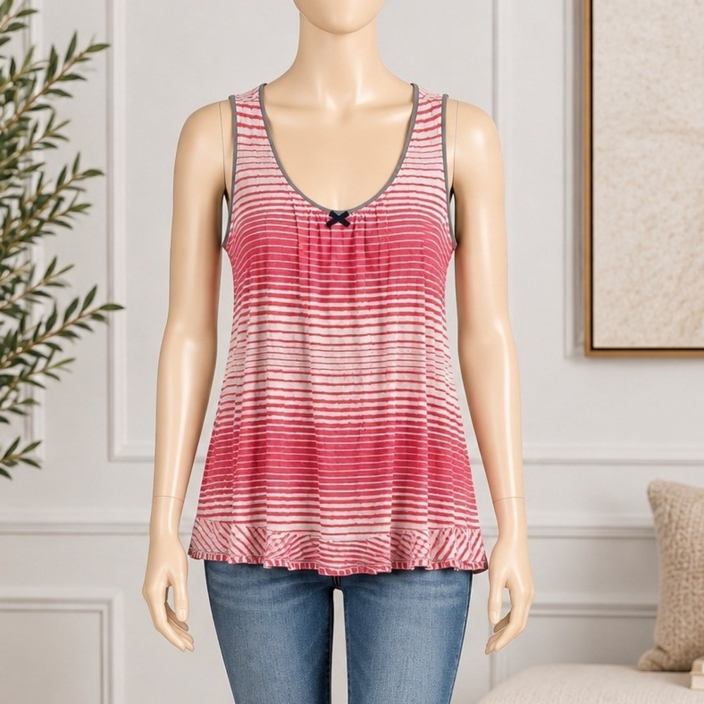 Ellen Tracy Womens Sleep Tank Pink Striped Ruffle Hem Bow XL